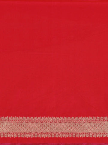 Red Floral Woven Banarasi Silk Saree With Zari Border - Diadem