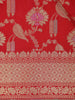 Red Floral Woven Banarasi Silk Saree With Zari Border - Diadem