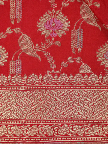 Red Floral Woven Banarasi Silk Saree With Zari Border - Diadem
