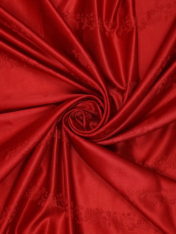 Red Floral Woven Banarasi Silk Saree With Silver Zari Border - Diadem