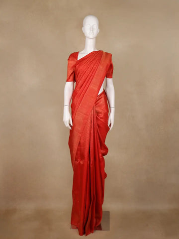 Red Floral Woven Pure Kanchipuram Silk Saree - Diadem