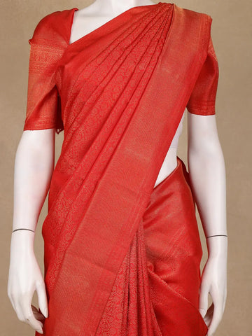 Red Floral Woven Pure Kanchipuram Silk Saree - Diadem