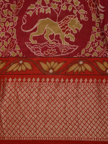 Red Floral Woven Tussar Silk Saree - Diadem