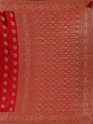 Red Paisley Woven Banarasi Silk Saree - Diadem
