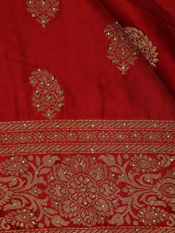 Red Paisley Woven Banarasi Silk Saree - Diadem