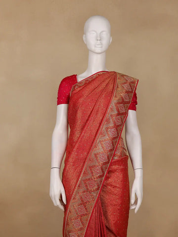 Red Paisley Woven Banarasi Silk Saree - Diadem