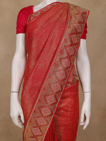 Red Paisley Woven Banarasi Silk Saree - Diadem