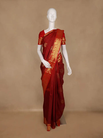 Red Paisley Woven Pure Kanchipuram Silk Saree With Zari Border - Diadem