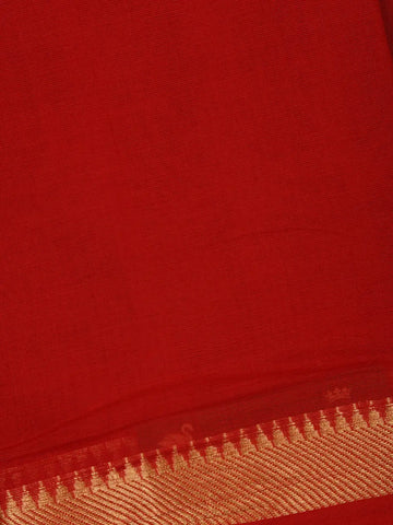 Red Solid Design Cotton Saree With Zari Border - Diadem