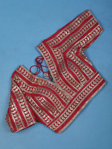 Red Striped Design Georgette Readymade Blouse - Diadem