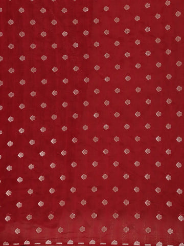 Red Stripes And Floral Woven Banarasi Silk Saree With Zari Border - Diadem