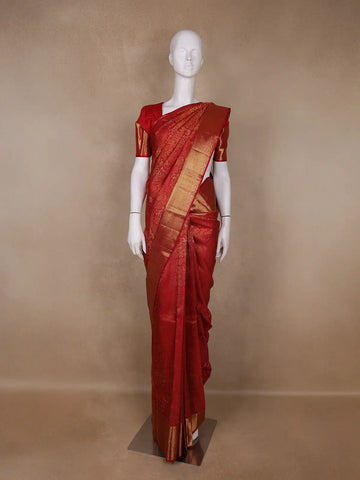 Red Animels Woven Motifs Pure Kanchipuram Silk Saree - Diadem