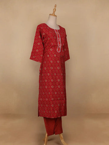 Red Diamond Designed Cotton Salwar Suit - Diadem