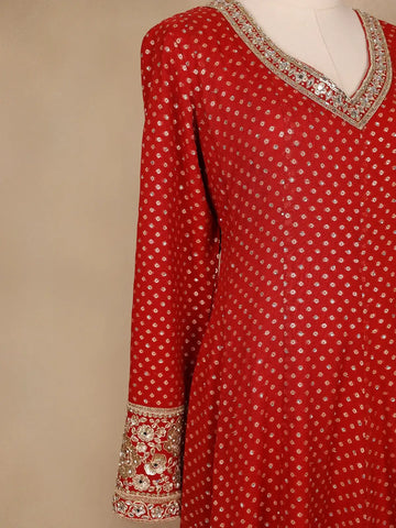 Red Dotted Design Georgette Anarkali Salwar Suit - Diadem