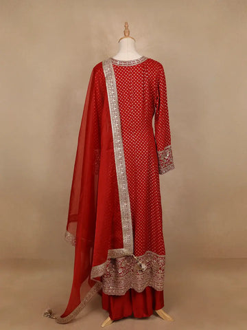Red Dotted Design Georgette Anarkali Salwar Suit - Diadem
