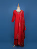 Red Embroidered Jacquard Straight Cut Salwar Suit - Diadem