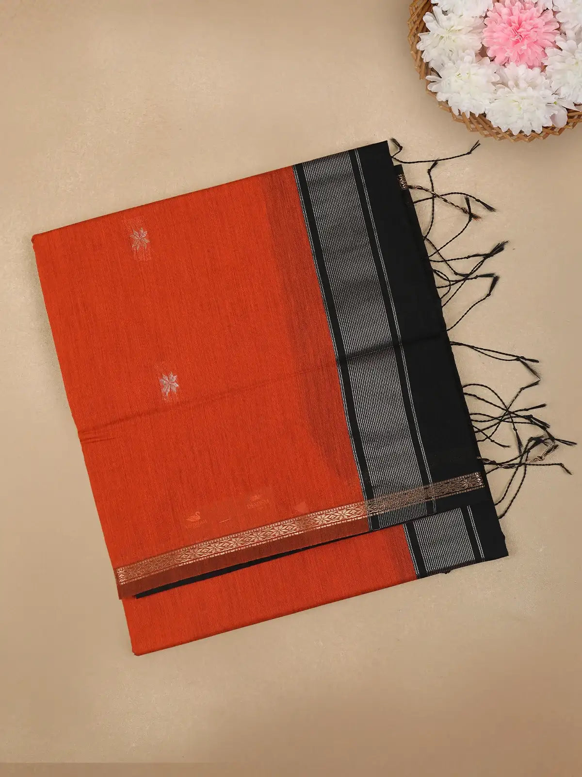 Red Floral Butta Fancy Cotton Saree - Diadem
