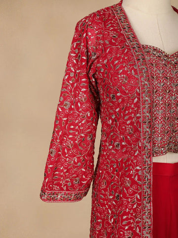 Red Floral Design Georgette Palazzo Suit - Diadem