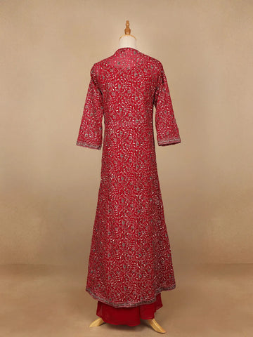 Red Floral Design Georgette Palazzo Suit - Diadem