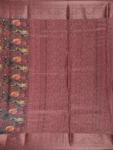 Red Floral Designed Chanderi Cotton Saree - Diadem
