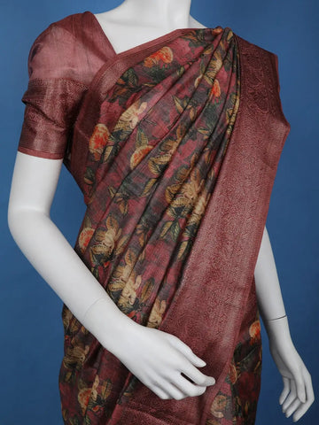Red Floral Designed Chanderi Cotton Saree - Diadem