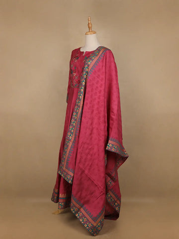 Red Floral Designed Cotton Anarkali Salwar Suit - Diadem