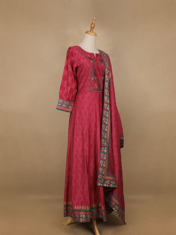 Red Floral Designed Cotton Anarkali Salwar Suit - Diadem