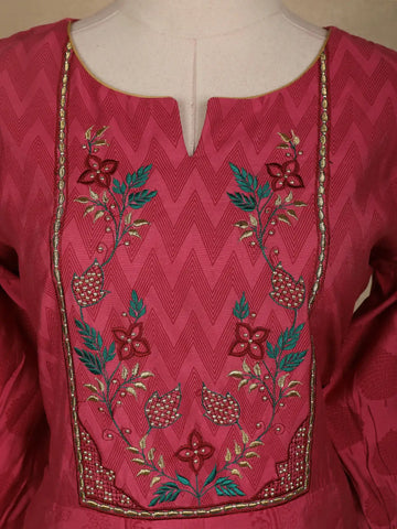 Red Floral Designed Cotton Anarkali Salwar Suit - Diadem