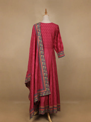Red Floral Designed Cotton Anarkali Salwar Suit - Diadem