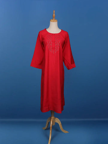 Red Floral Designed Cotton Kurti - Diadem