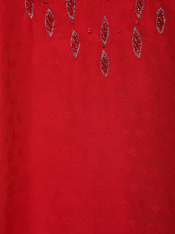 Red Floral Designed Cotton Kurti - Diadem