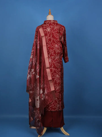 Red Floral Designed Cotton Salwar Suit - Diadem