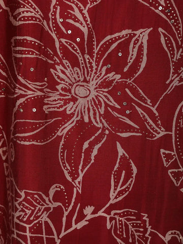 Red Floral Designed Cotton Salwar Suit - Diadem