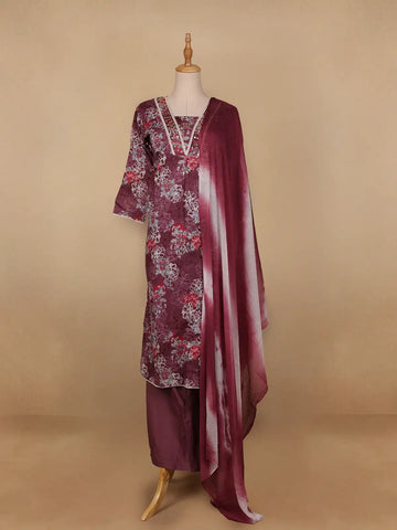 Red Floral Designed Cotton Salwar Suit - Diadem