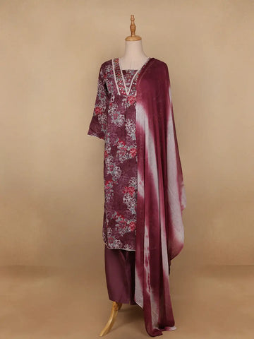 Red Floral Designed Cotton Salwar Suit - Diadem