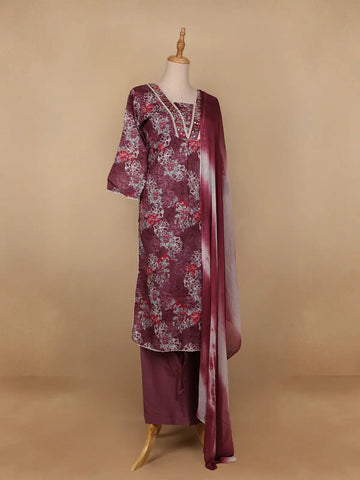 Red Floral Designed Cotton Salwar Suit - Diadem