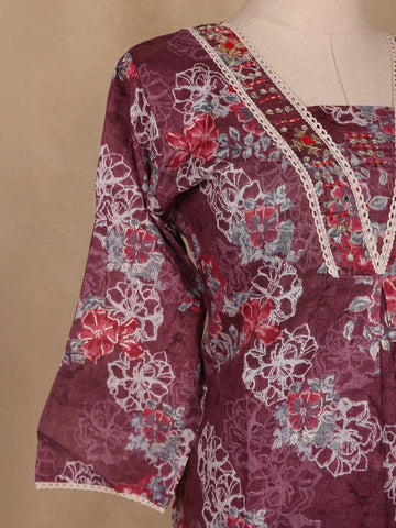 Red Floral Designed Cotton Salwar Suit - Diadem