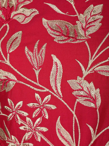 Red Floral Designed Cotton Salwar Suit - Diadem