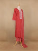 Red Floral Designed Cotton Salwar Suit - Diadem