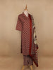 Red Floral Designed Cotton Salwar Suit - Diadem