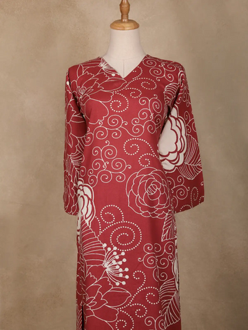 Red Floral Designed Cotton Salwar Suit - Diadem