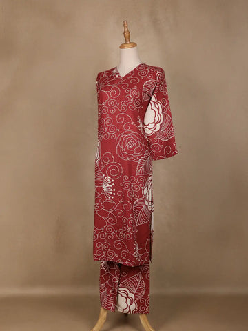 Red Floral Designed Cotton Salwar Suit - Diadem