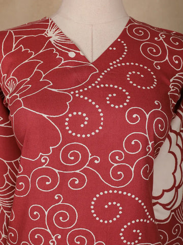 Red Floral Designed Cotton Salwar Suit - Diadem