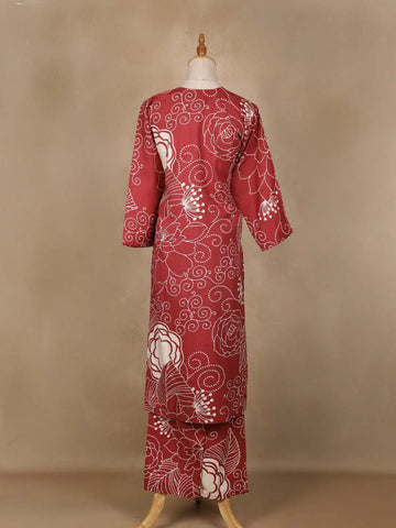 Red Floral Designed Cotton Salwar Suit - Diadem