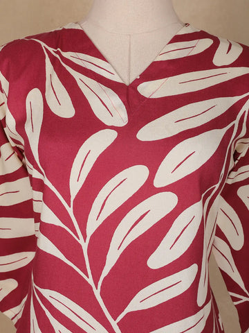 Red Floral Designed Cotton Salwar Suit - Diadem