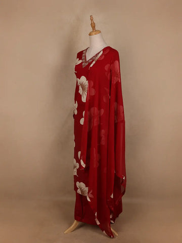 Red Floral Designed Cotton Salwar Suit - Diadem