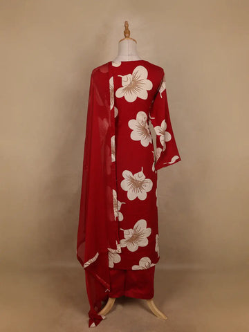 Red Floral Designed Cotton Salwar Suit - Diadem
