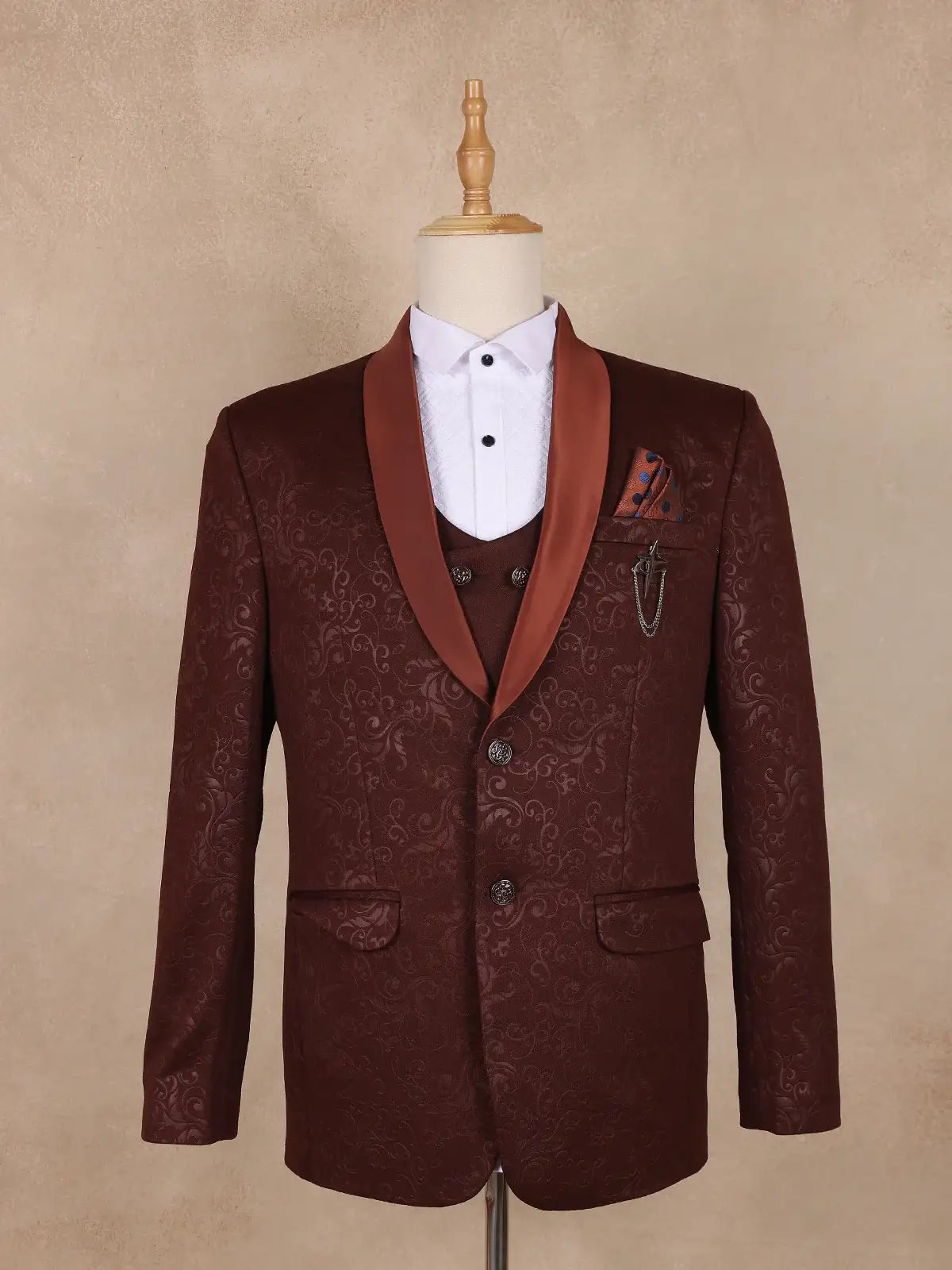 Red Floral Designed Men's Suit for Reception - Diadem