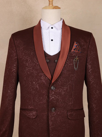 Red Floral Designed Men's Suit for Reception - Diadem
