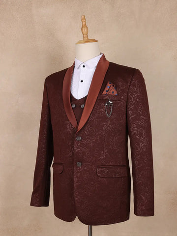 Red Floral Designed Men's Suit for Reception - Diadem